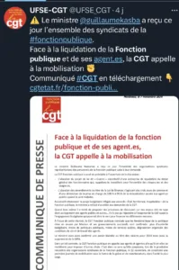 Communique UFSE CGT fonction publique ( capture d'ecran)