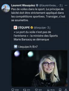 Message de Laurent Wauquiez sur son compte X ( capture d'écran)