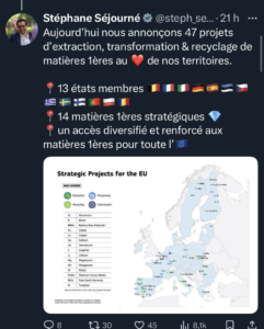 Message publié par Stéphane Séjourné sur son compte X