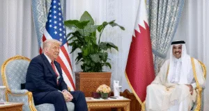 Donald Trump et de l’émir Cheikh Tamim ben Hamad al Thani.( copyright Agence Qatar Presse French, compte X, capture d'écran)