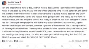 Trump évoque une médiation dans le conflit Iran-Israël et une possible implication des États-Unis
